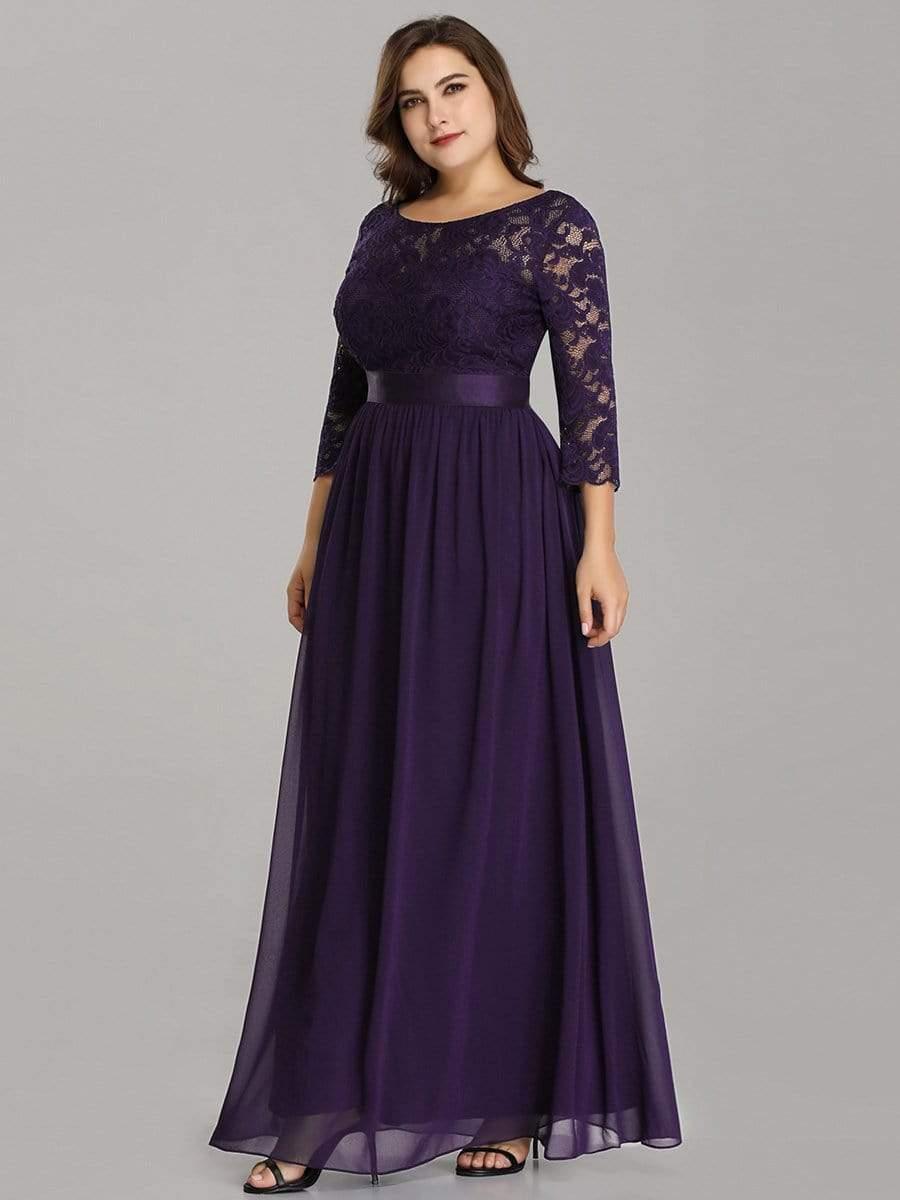 ever FAUN|Lace Chiffon Maxi Evening Dress with Half Sleeve