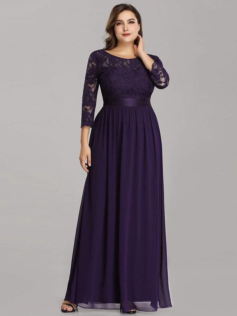 ever FAUN|Lace Chiffon Maxi Evening Dress with Half Sleeve