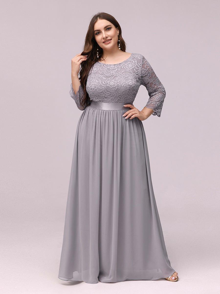 ever FAUN|Lace Chiffon Maxi Evening Dress with Half Sleeve