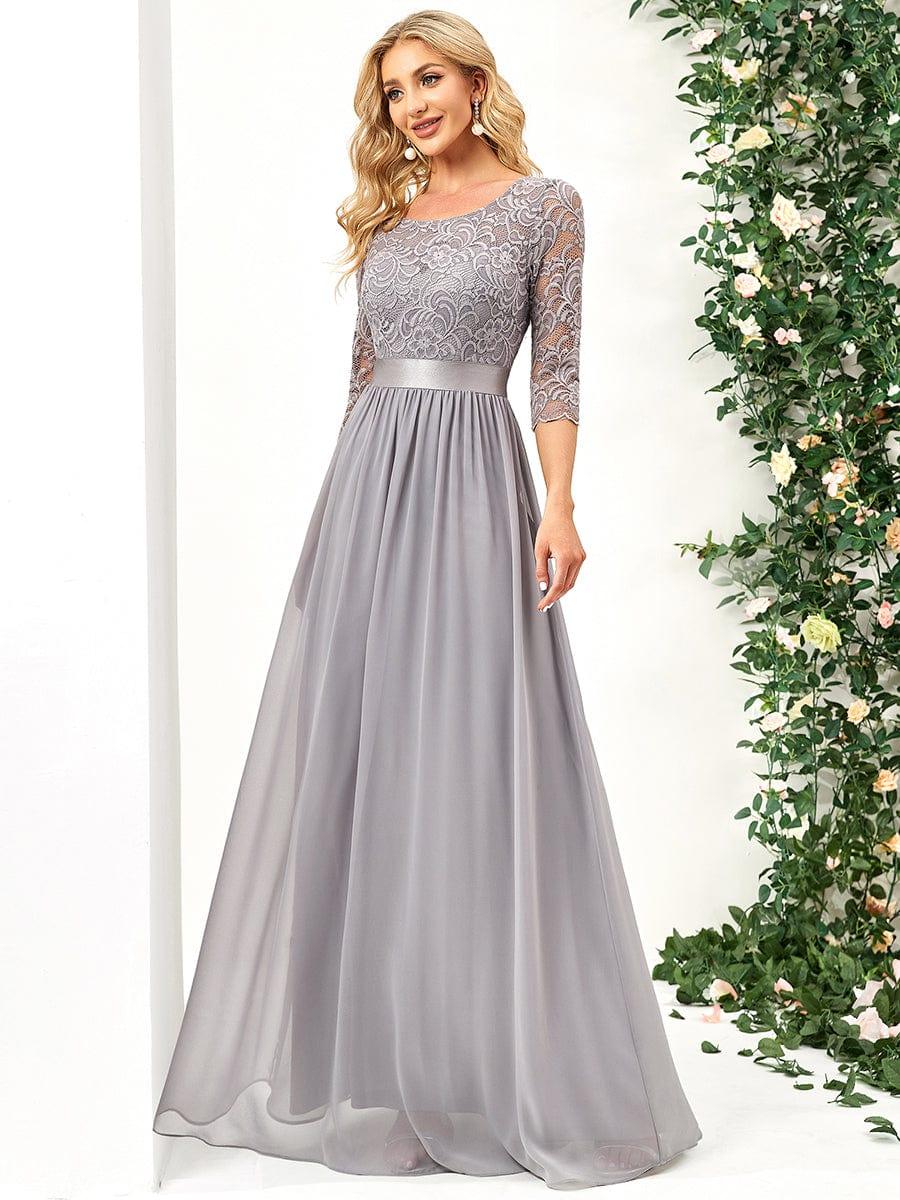 ever FAUN|Lace Chiffon Maxi Evening Dress with Half Sleeve