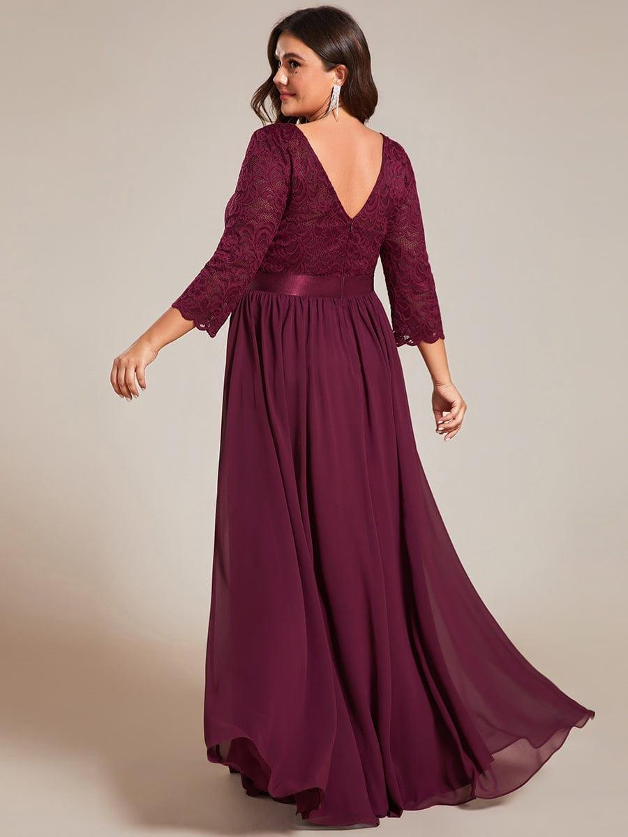 ever FAUN|Lace Chiffon Maxi Evening Dress with Half Sleeve