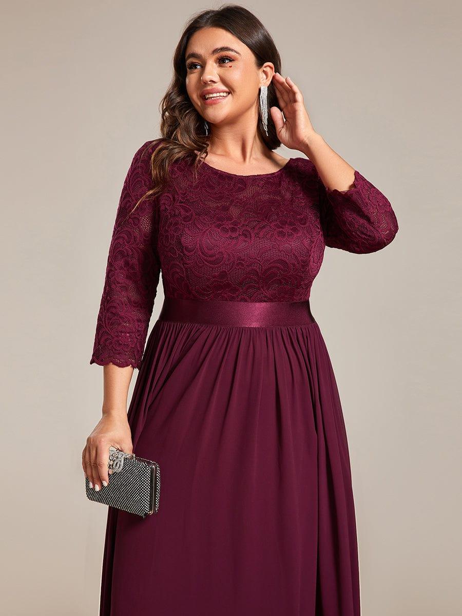 ever FAUN|Lace Chiffon Maxi Evening Dress with Half Sleeve