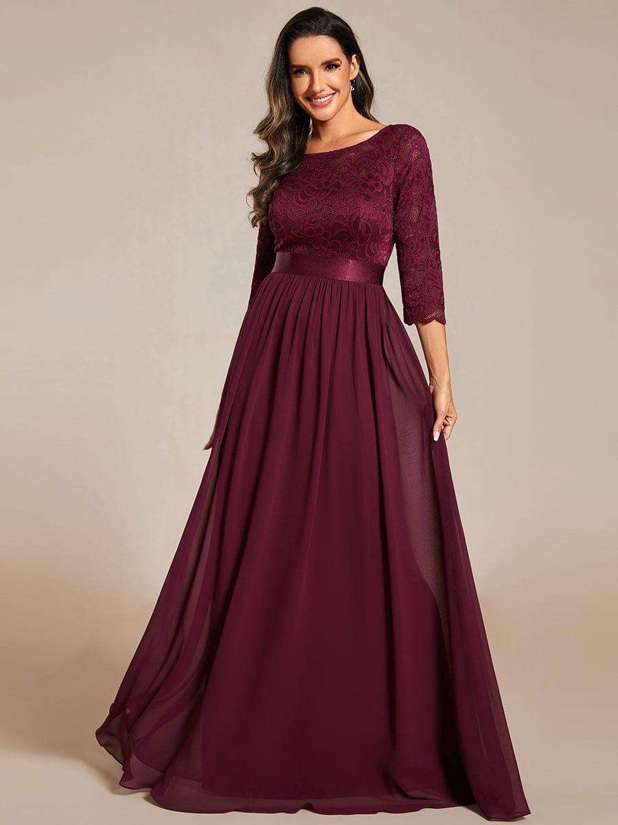 ever FAUN|Lace Chiffon Maxi Evening Dress with Half Sleeve