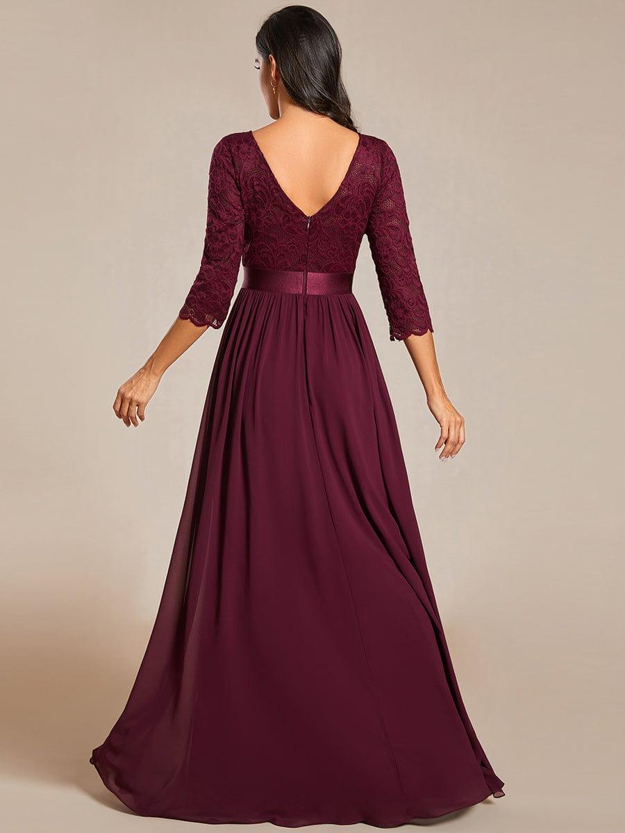 ever FAUN|Lace Chiffon Maxi Evening Dress with Half Sleeve