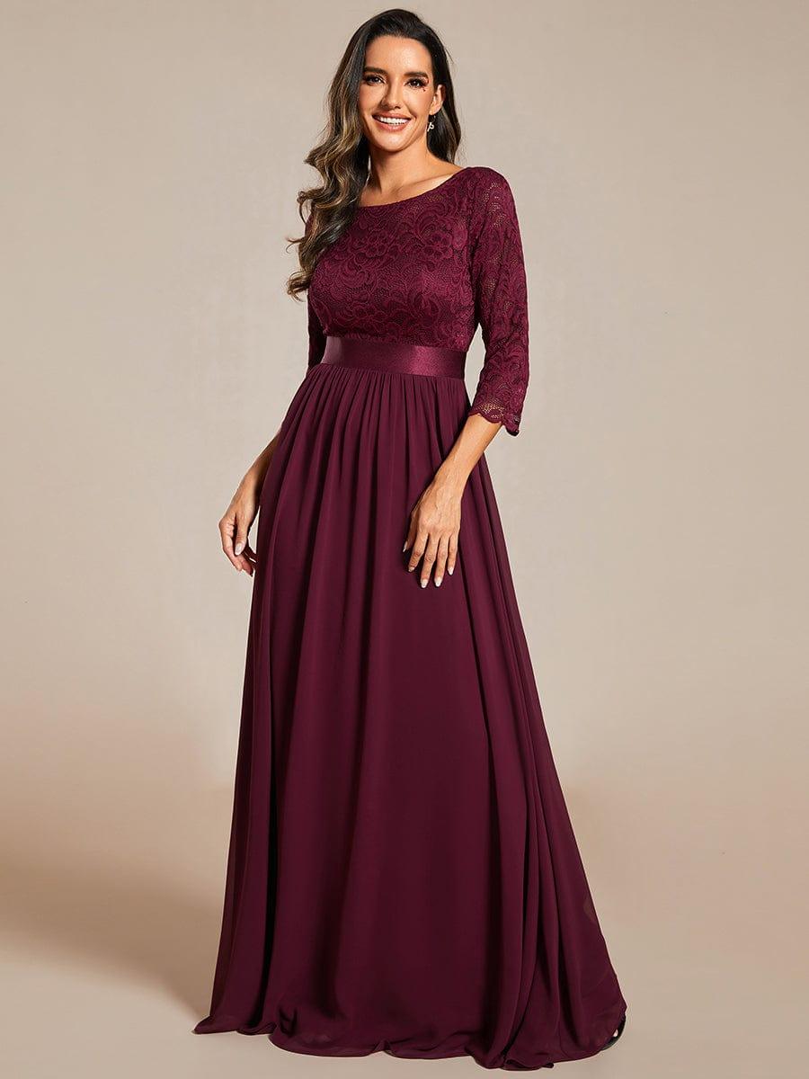 ever FAUN|Lace Chiffon Maxi Evening Dress with Half Sleeve