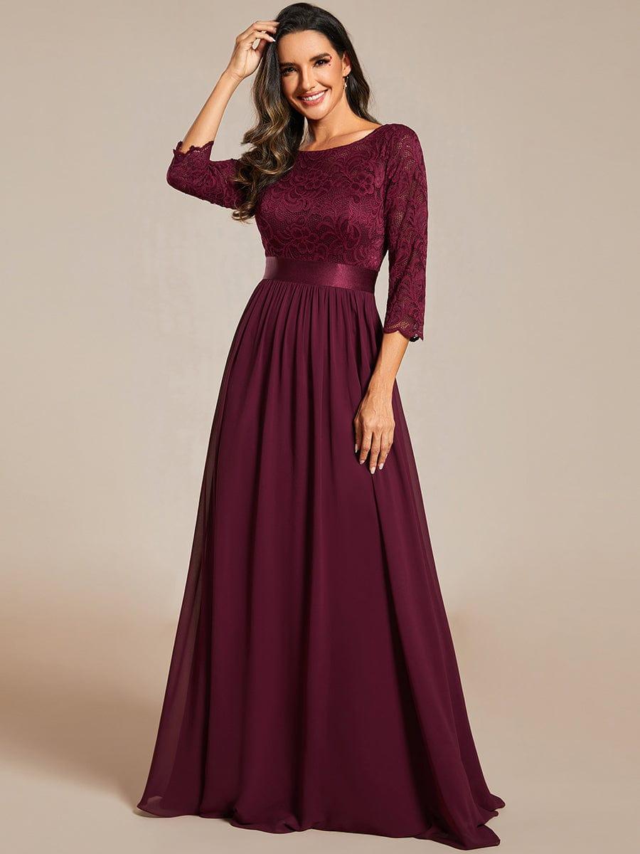 ever FAUN|Lace Chiffon Maxi Evening Dress with Half Sleeve