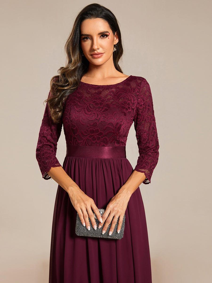 ever FAUN|Lace Chiffon Maxi Evening Dress with Half Sleeve