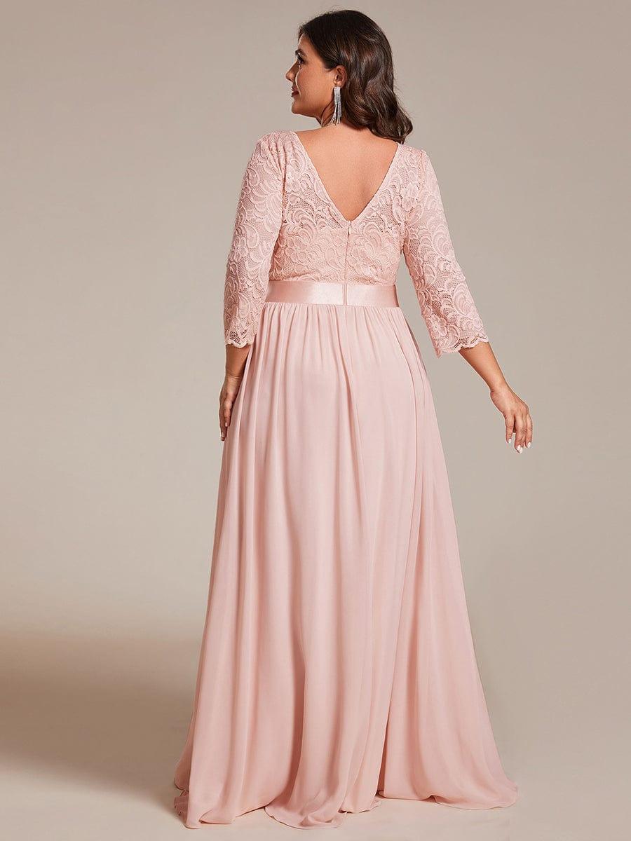 ever FAUN|See-Through Floor Length Lace Chiffon Evening Dress with Half Sleeve