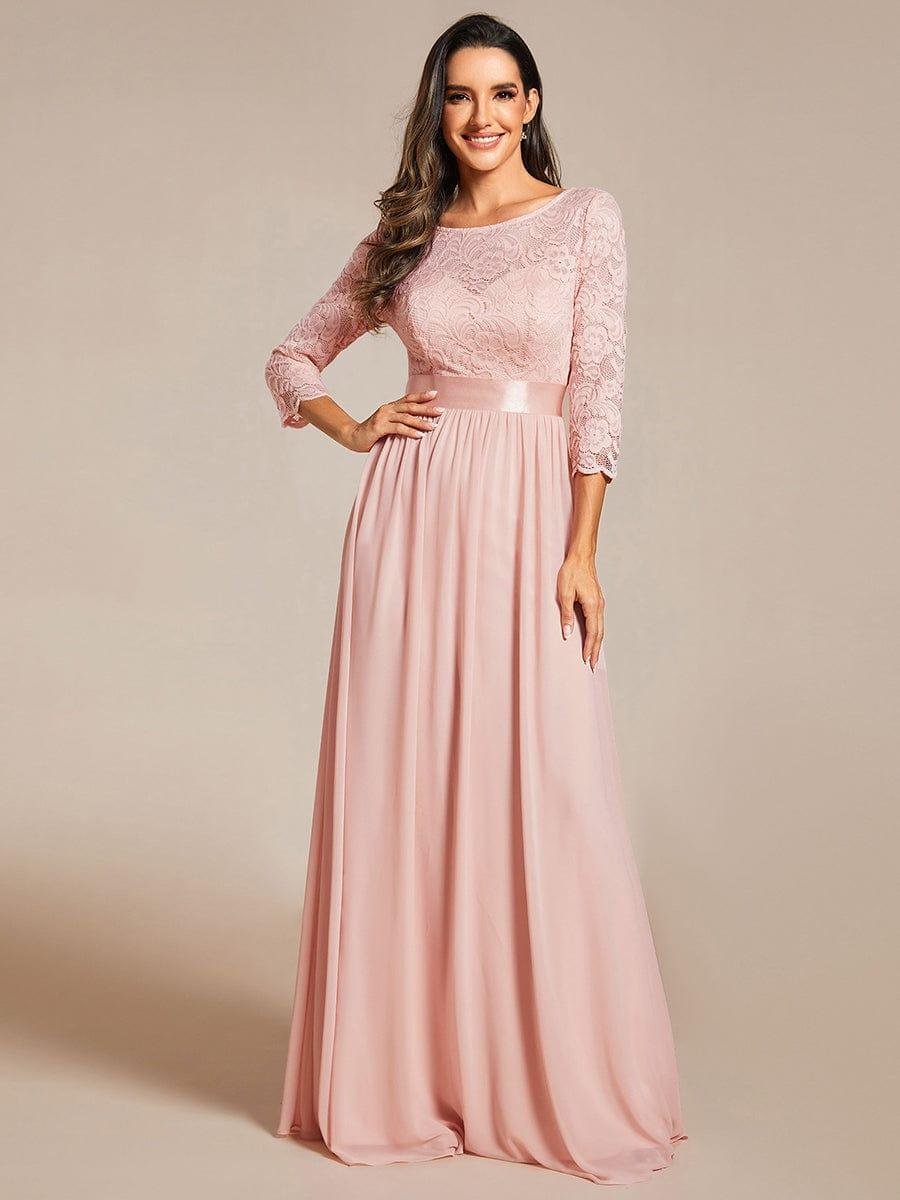 ever FAUN|See-Through Floor Length Lace Chiffon Evening Dress with Half Sleeve