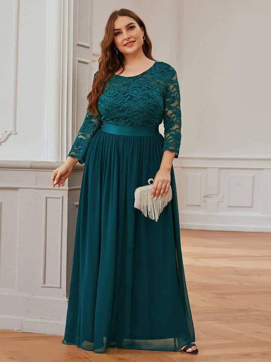 ever FAUN|Lace Chiffon Maxi Evening Dress with Half Sleeve