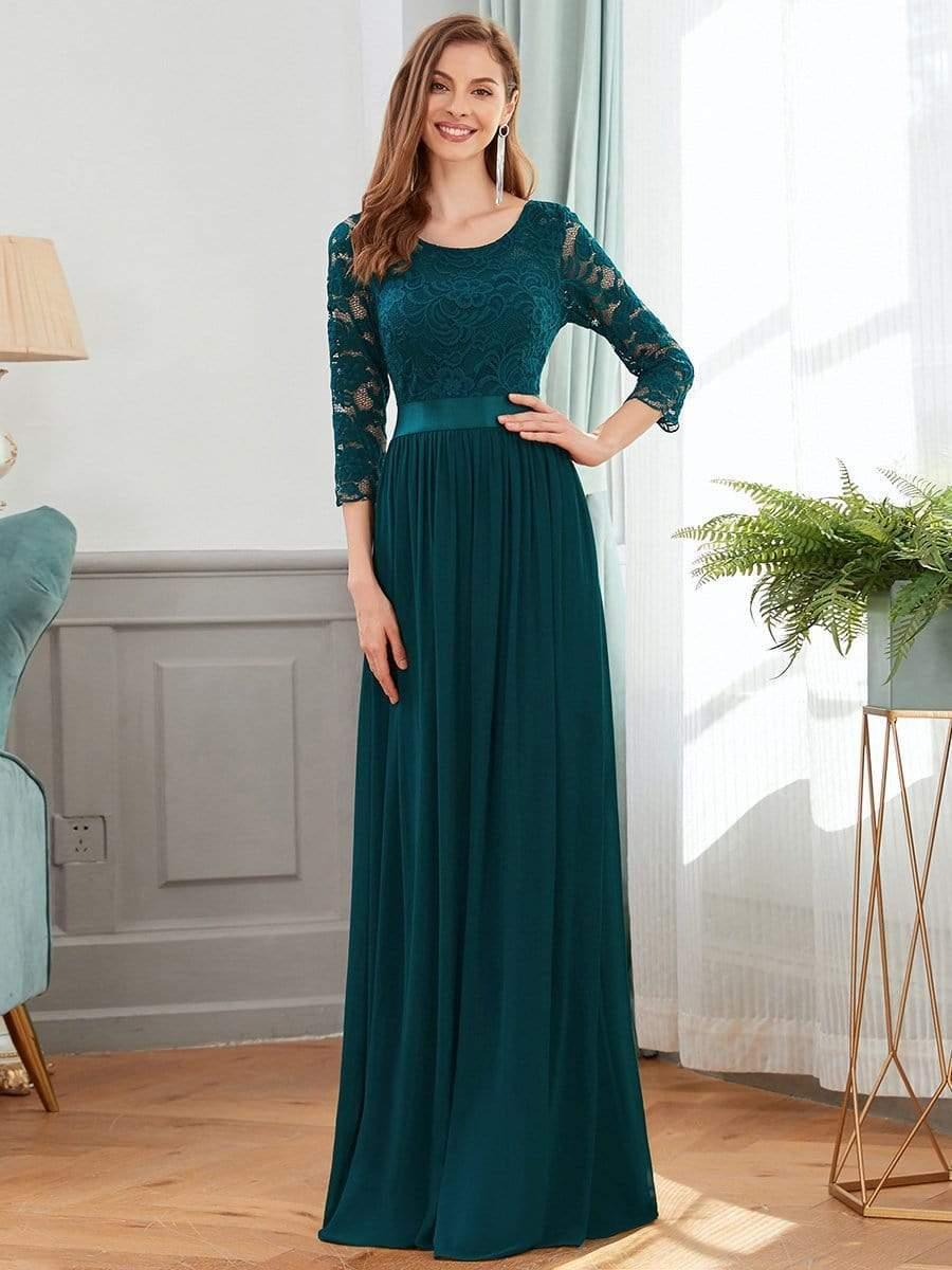ever FAUN|Lace Chiffon Maxi Evening Dress with Half Sleeve