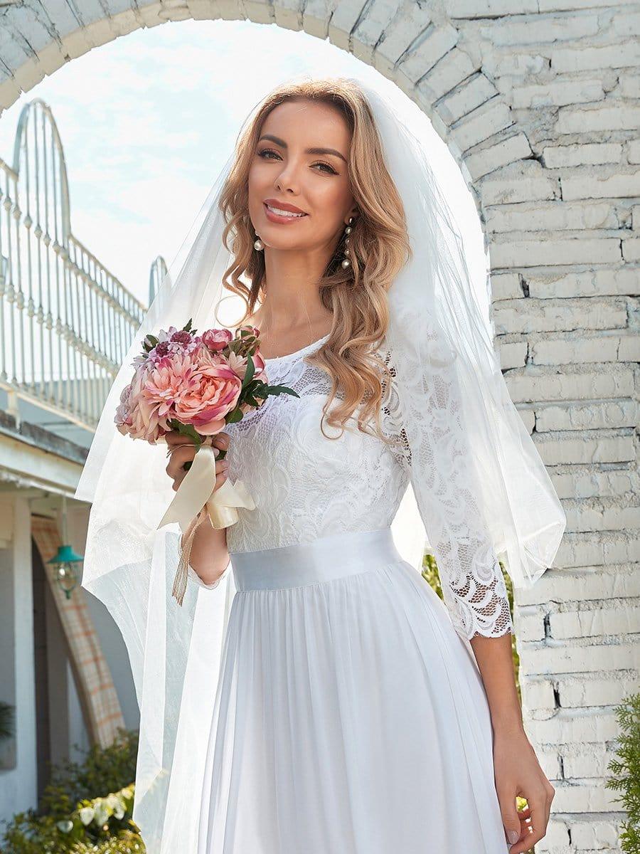 ever FAUN|See-Through Floor Length Lace Chiffon Evening Dress with Half Sleeve