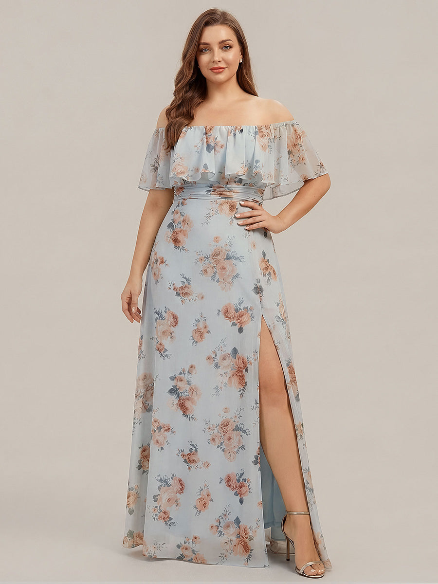 ever ÉMILE|Off the Shoulder Ruffle Bodice Long Flowy Chiffon Bridesmaid Dress