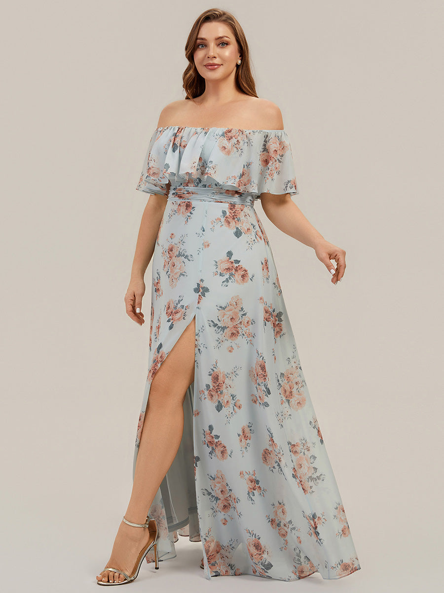 ever ÉMILE|Plus Size Off the Shoulder Formal Bridesmaid Dress with Thigh Split