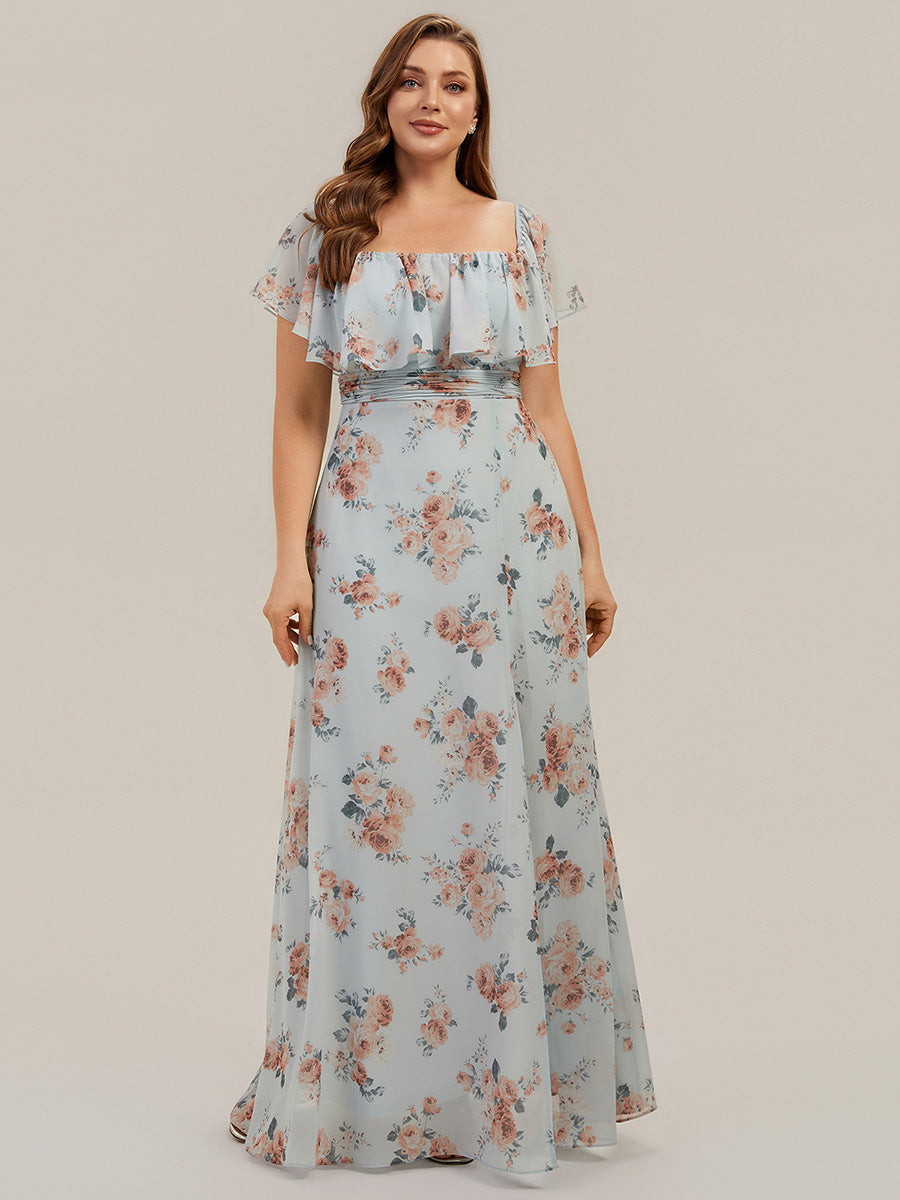 ever ÉMILE|Off the Shoulder Ruffle Bodice Long Flowy Chiffon Bridesmaid Dress