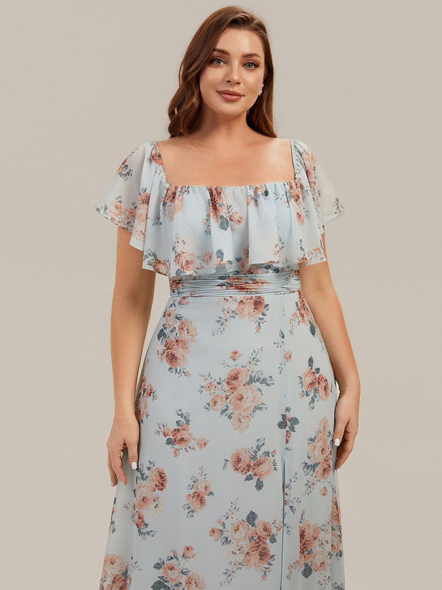 ever ÉMILE|Off the Shoulder Ruffle Bodice Long Flowy Chiffon Bridesmaid Dress
