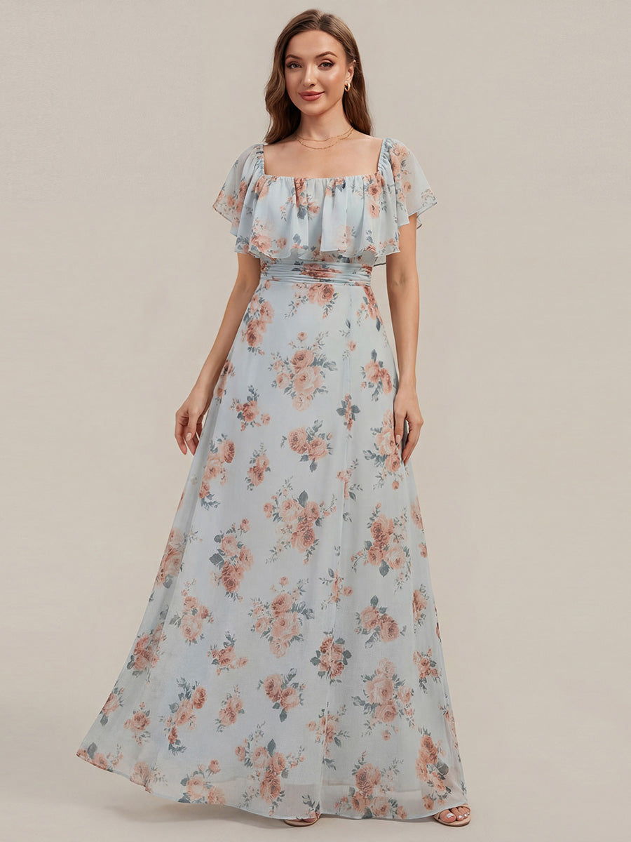 ever ÉMILE|Off the Shoulder Ruffle Bodice Long Flowy Chiffon Bridesmaid Dress
