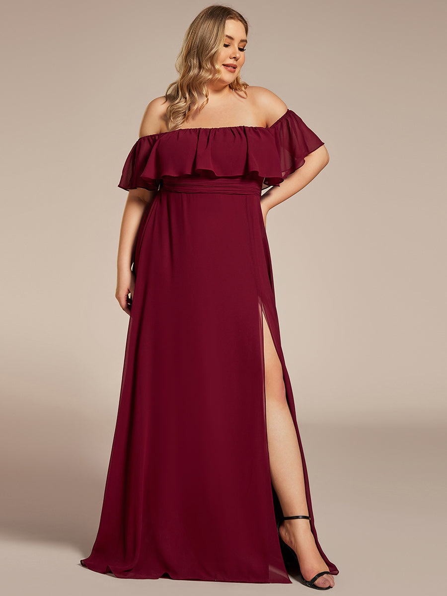 ever ÉMILE|Plus Size Off the Shoulder Formal Bridesmaid Dress with Thigh Split