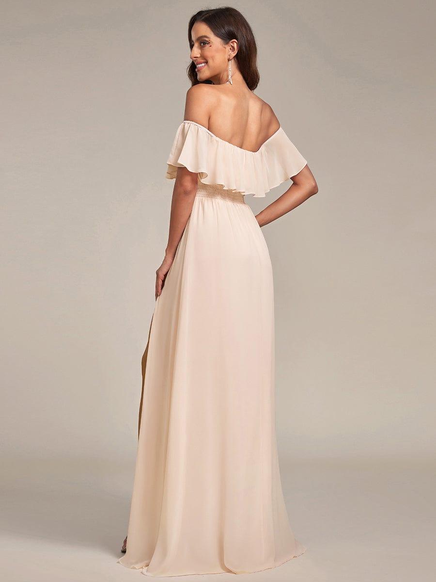 ever ÉMILE|Off the Shoulder Ruffle Bodice Long Flowy Chiffon Bridesmaid Dress