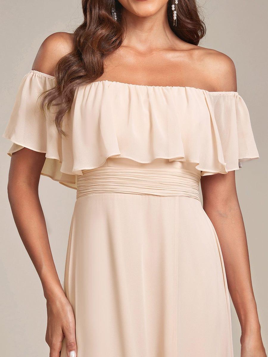 ever ÉMILE|Off the Shoulder Ruffle Bodice Long Flowy Chiffon Bridesmaid Dress