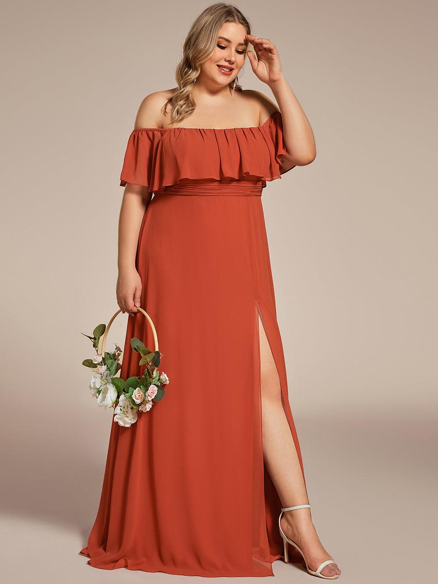 ever ÉMILE|Off the Shoulder Ruffle Bodice Long Flowy Chiffon Bridesmaid Dress