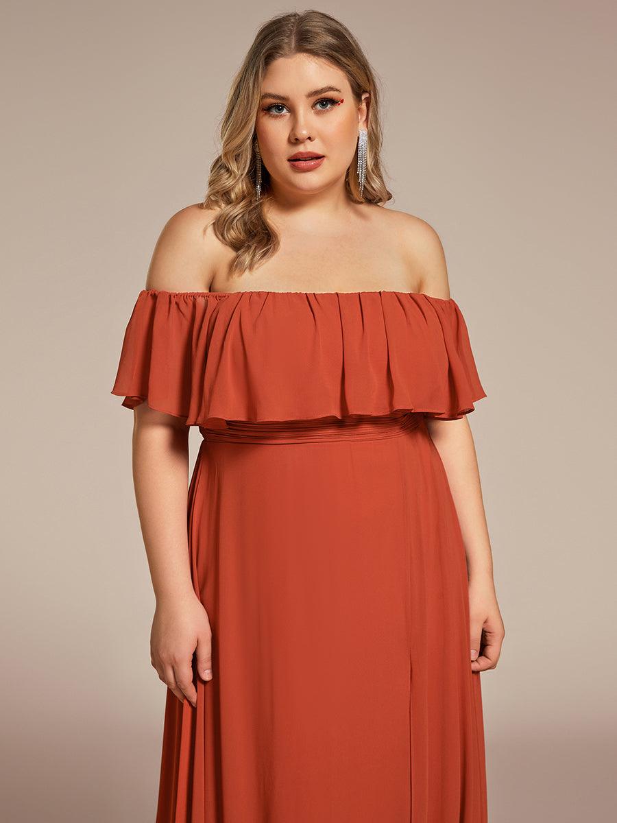 ever ÉMILE|Off the Shoulder Ruffle Bodice Long Flowy Chiffon Bridesmaid Dress