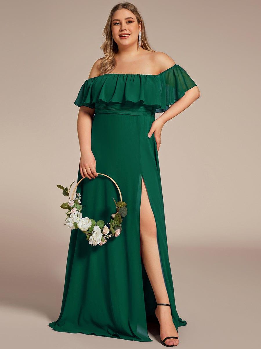 ever ÉMILE|Off the Shoulder Ruffle Bodice Long Flowy Chiffon Bridesmaid Dress
