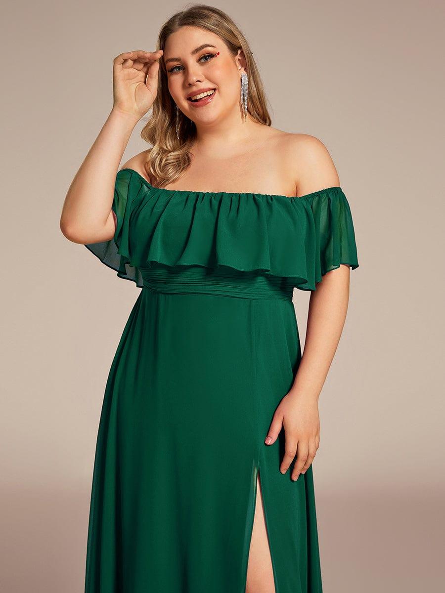 ever ÉMILE|Off the Shoulder Ruffle Bodice Long Flowy Chiffon Bridesmaid Dress