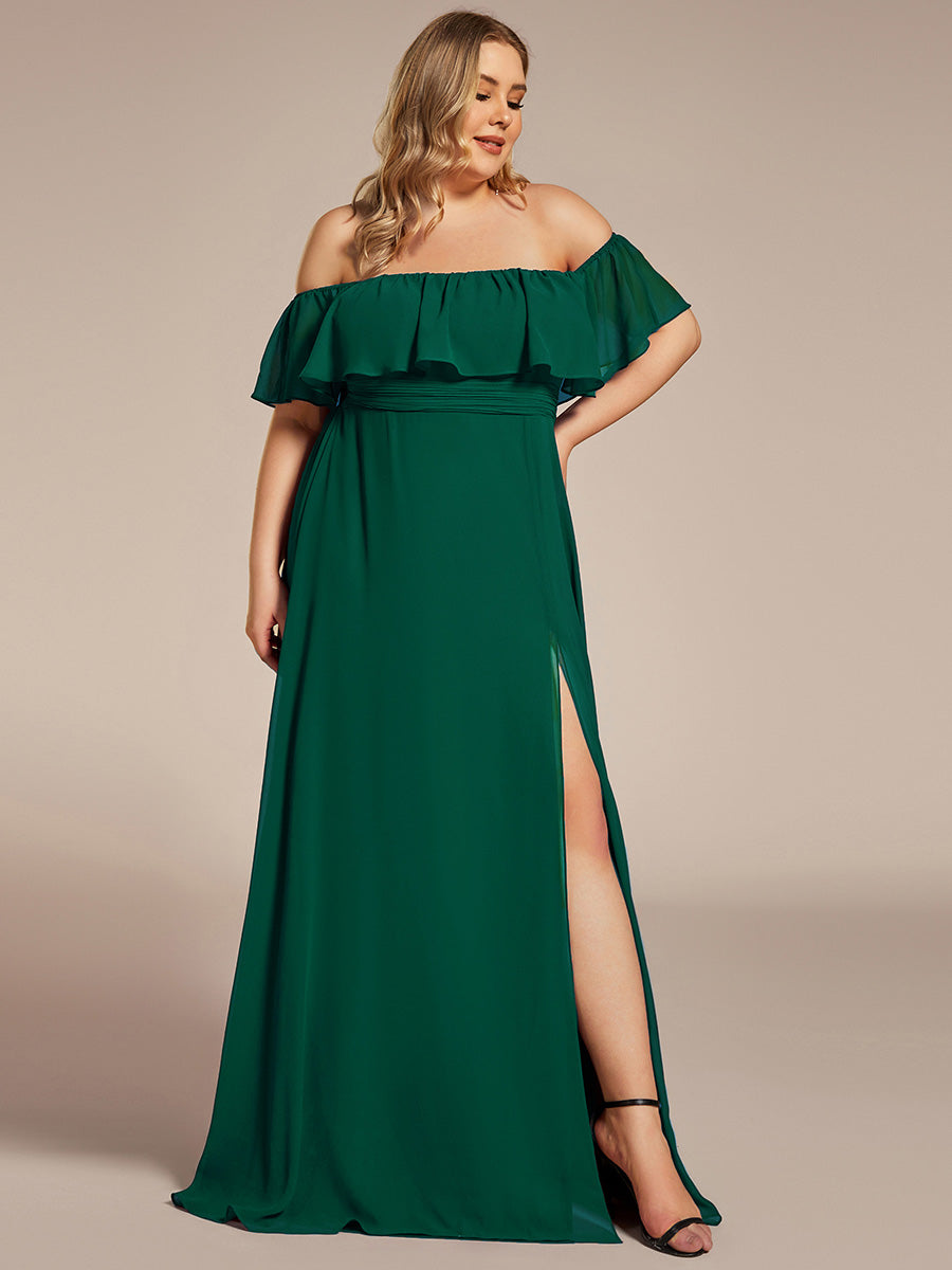 ever ÉMILE|Plus Size Off the Shoulder Formal Bridesmaid Dress with Thigh Split