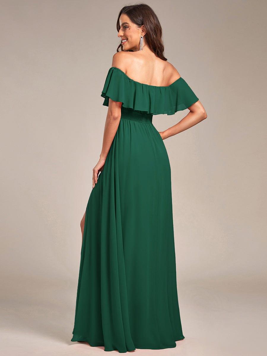ever ÉMILE|Off the Shoulder Ruffle Bodice Long Flowy Chiffon Bridesmaid Dress