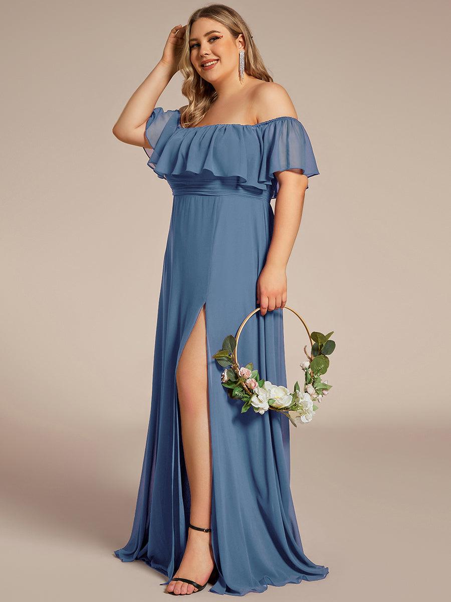 ever ÉMILE|Off the Shoulder Ruffle Bodice Long Flowy Chiffon Bridesmaid Dress