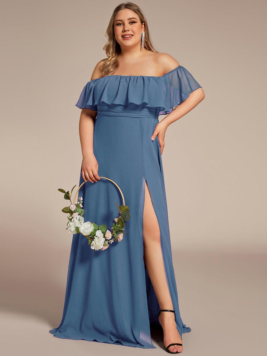 ever ÉMILE|Off the Shoulder Ruffle Bodice Long Flowy Chiffon Bridesmaid Dress