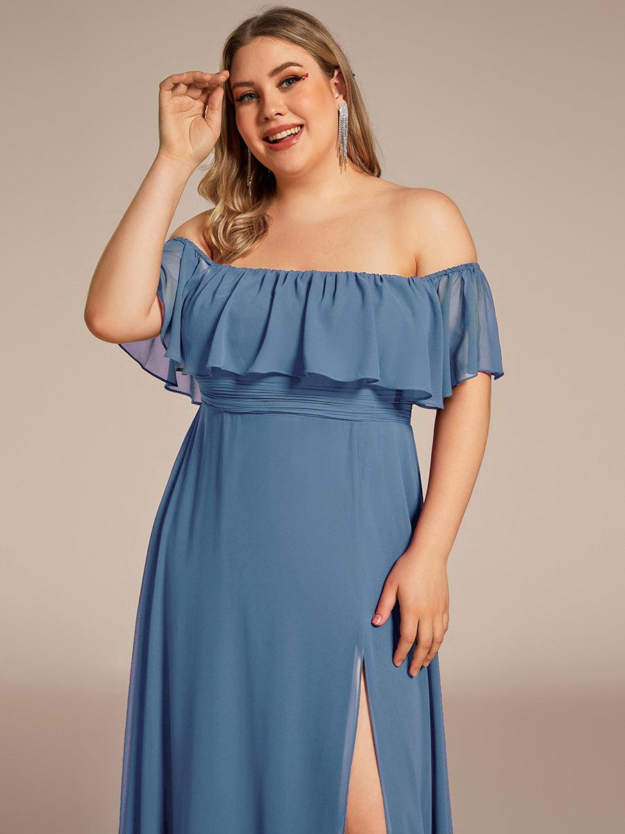 ever ÉMILE|Off the Shoulder Ruffle Bodice Long Flowy Chiffon Bridesmaid Dress