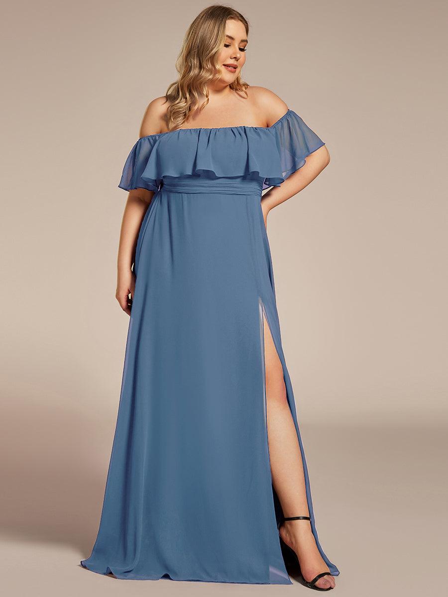 ever ÉMILE|Off the Shoulder Ruffle Bodice Long Flowy Chiffon Bridesmaid Dress