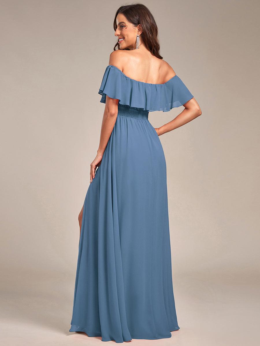 ever ÉMILE|Off the Shoulder Ruffle Bodice Long Flowy Chiffon Bridesmaid Dress