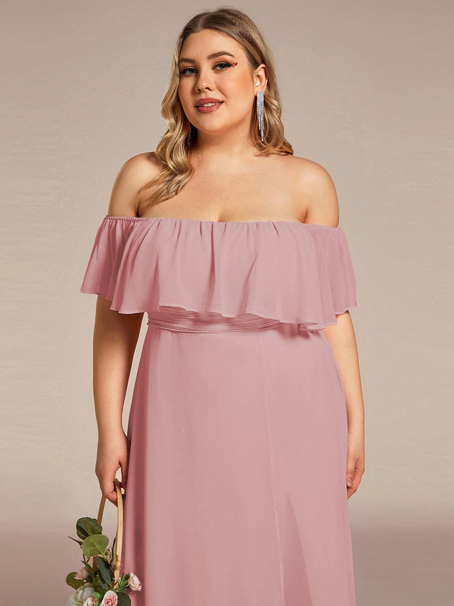 ever ÉMILE|Off the Shoulder Ruffle Bodice Long Flowy Chiffon Bridesmaid Dress