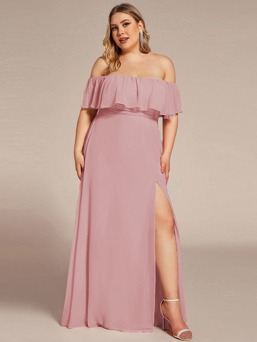 ever ÉMILE|Off the Shoulder Ruffle Bodice Long Flowy Chiffon Bridesmaid Dress