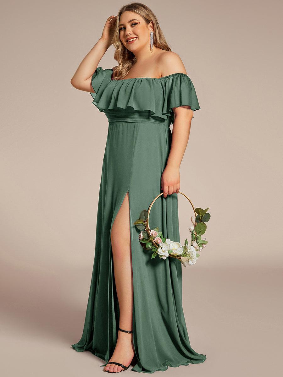 ever ÉMILE|Off the Shoulder Ruffle Bodice Long Flowy Chiffon Bridesmaid Dress