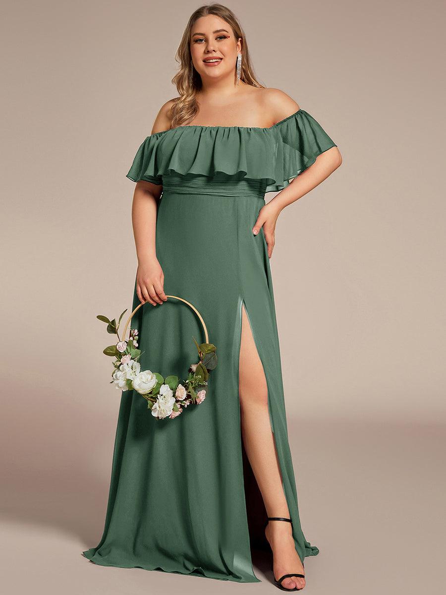 ever ÉMILE|Off the Shoulder Ruffle Bodice Long Flowy Chiffon Bridesmaid Dress