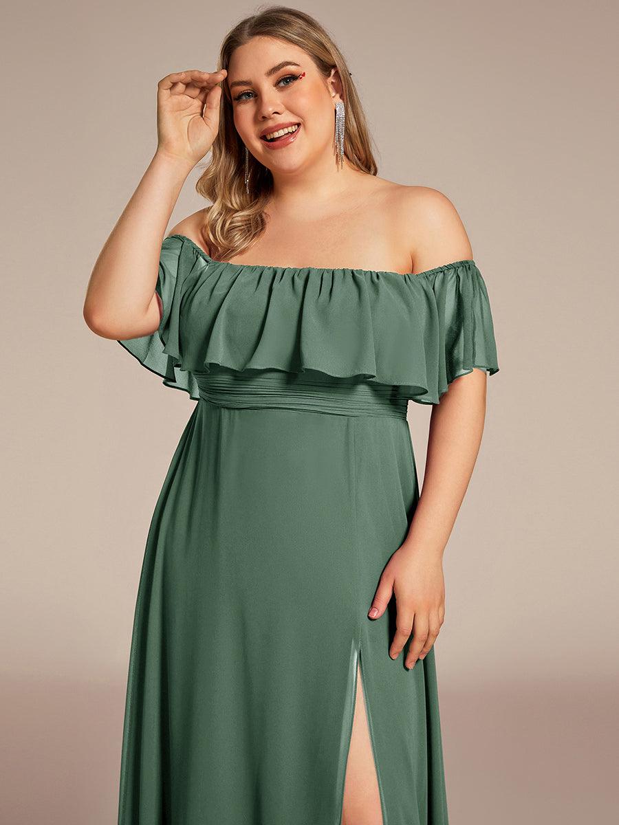 ever ÉMILE|Off the Shoulder Ruffle Bodice Long Flowy Chiffon Bridesmaid Dress