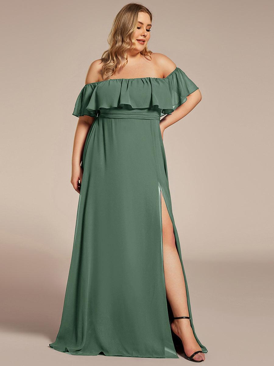 ever ÉMILE|Off the Shoulder Ruffle Bodice Long Flowy Chiffon Bridesmaid Dress