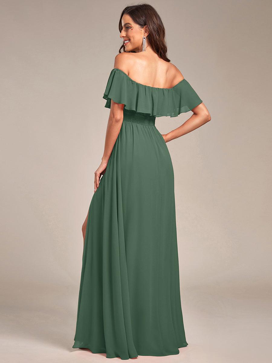 ever ÉMILE|Off the Shoulder Ruffle Bodice Long Flowy Chiffon Bridesmaid Dress