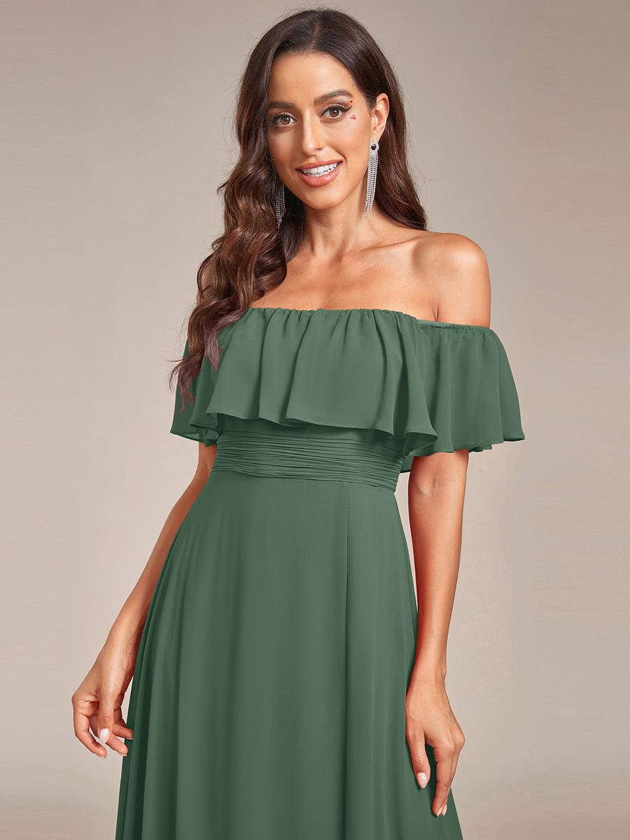 ever ÉMILE|Off the Shoulder Ruffle Bodice Long Flowy Chiffon Bridesmaid Dress