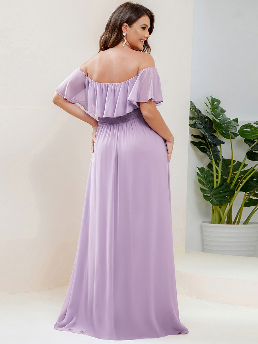 ever ÉMILE|Plus Size Off the Shoulder Formal Bridesmaid Dress with Thigh Split