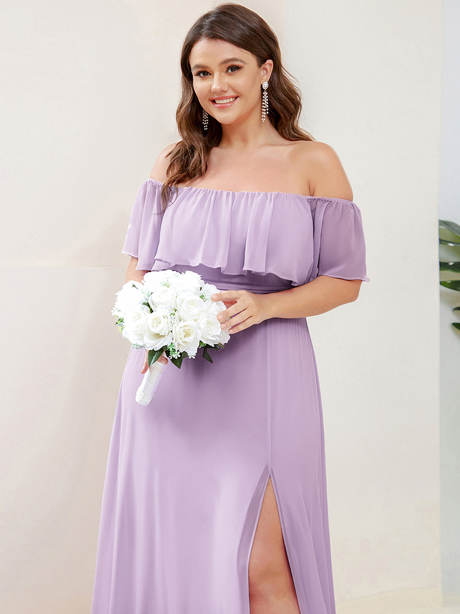 ever ÉMILE|Off the Shoulder Ruffle Bodice Long Flowy Chiffon Bridesmaid Dress