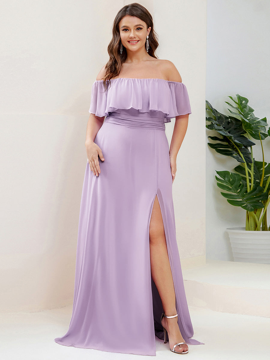 ever ÉMILE|Off the Shoulder Ruffle Bodice Long Flowy Chiffon Bridesmaid Dress