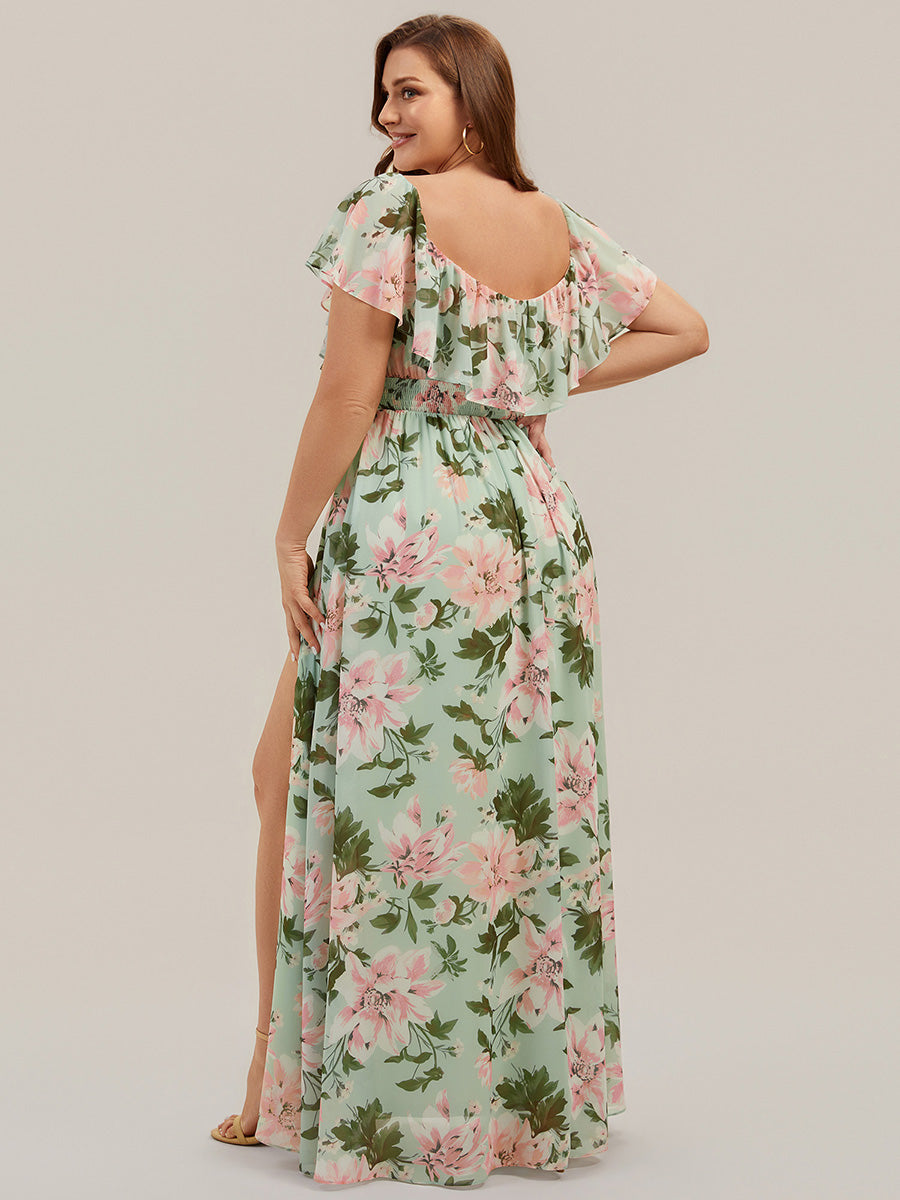ever ÉMILE|Off the Shoulder Ruffle Bodice Long Flowy Chiffon Bridesmaid Dress