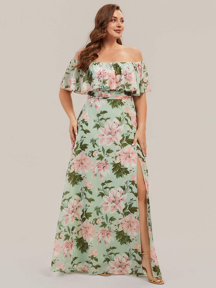 ever ÉMILE|Off the Shoulder Ruffle Bodice Long Flowy Chiffon Bridesmaid Dress