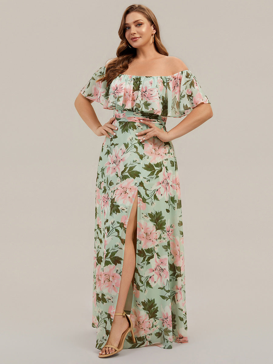 ever ÉMILE|Off the Shoulder Ruffle Bodice Long Flowy Chiffon Bridesmaid Dress