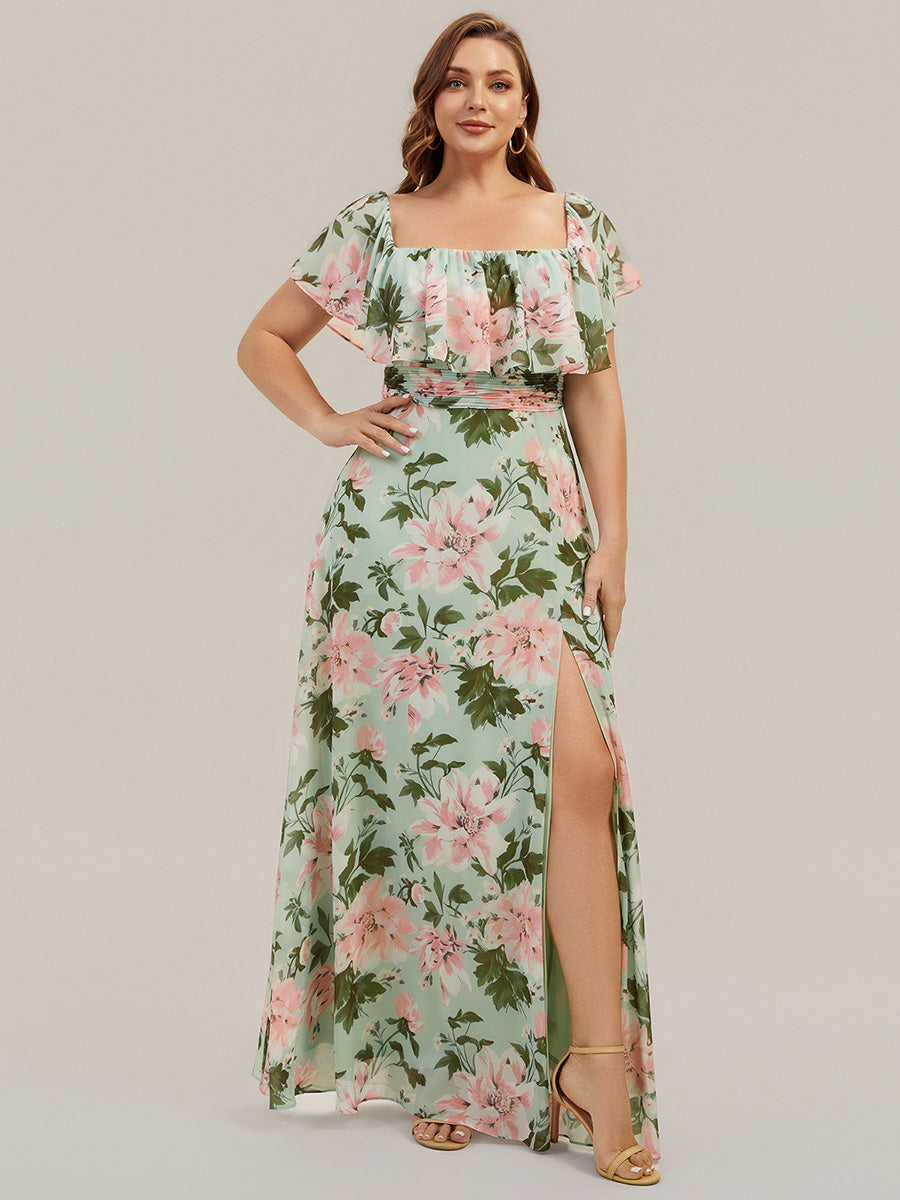 ever ÉMILE|Plus Size Off the Shoulder Formal Bridesmaid Dress with Thigh Split